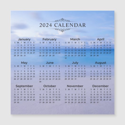 2024 Calendar Beach Hintergrund | Magnetkarte (Vorderseite)