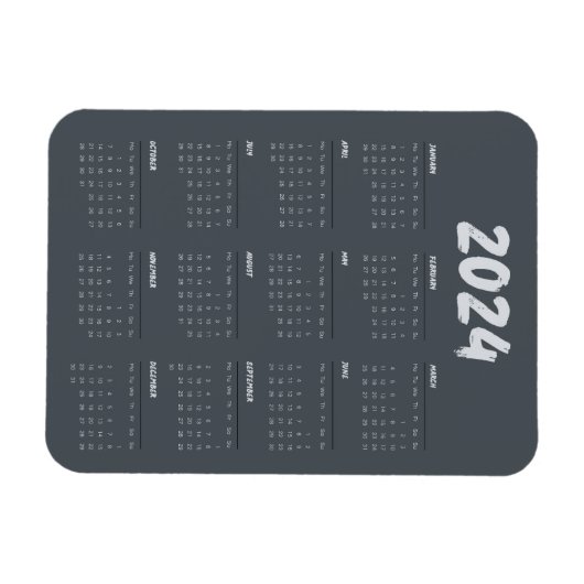2024 Calendar Black And White Simple  Magnet (Horizontal)