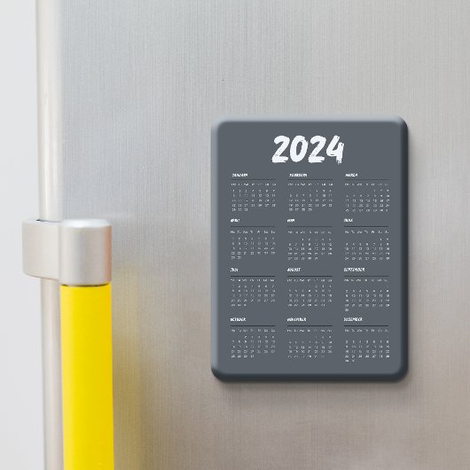 2024 Calendar Black And White Simple  Magnet