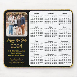 2024 Calendar Black Gold Glitzer Family Foto Mousepad