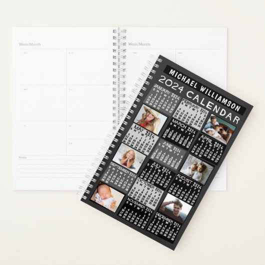 2024 Calendar Black Mod 12 Foto Collage Name Sm Planer (Anzeige)