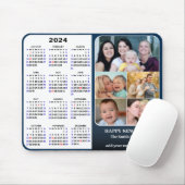 2024 Calendar Blue Family Foto Collage US Urlaub Mousepad (Mit Mouse)