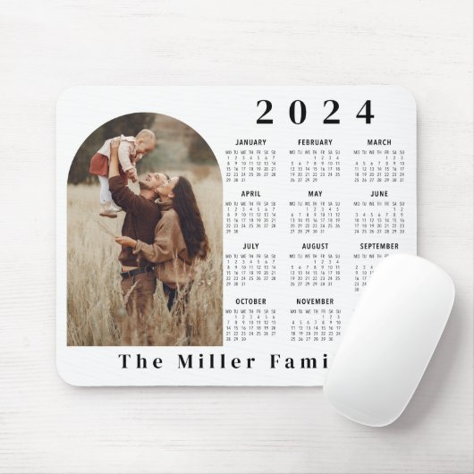 2024 Calendar boho modern 1 Foto Schwarz-weiß Mousepad (Mit Mouse)