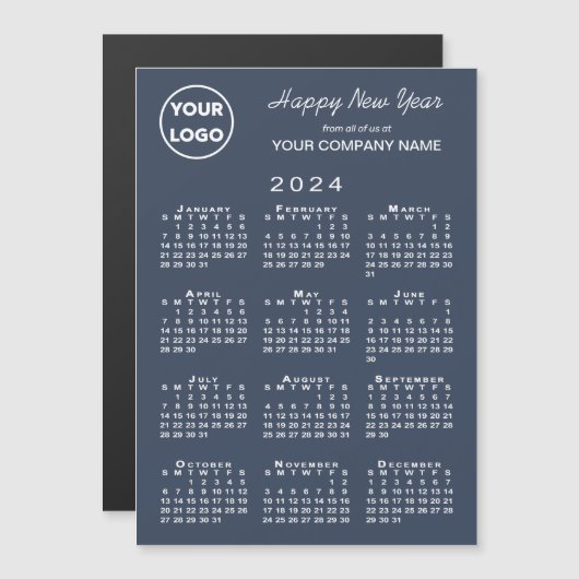 2024 Calendar Business Logo Navy Holiday Magnet (Vorne/Hinten)