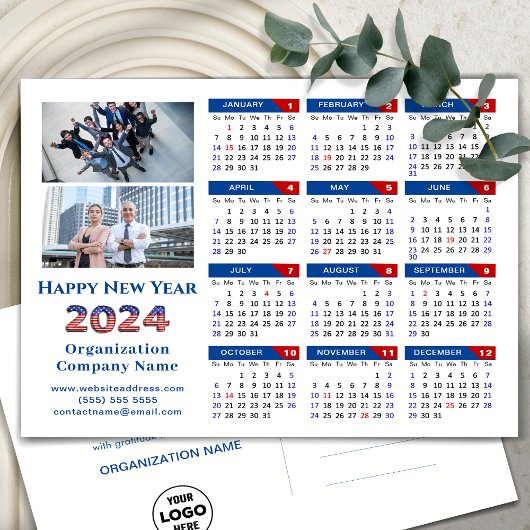 2024 Calendar Business-Logo US Patriotic Blue Red Feiertagspostkarte