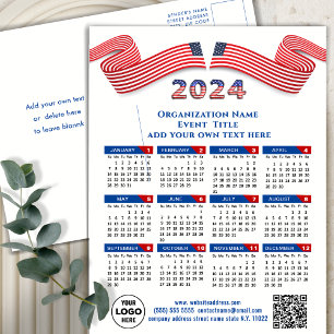 2024 Calendar Business-Logo US Patriotic Blue Red Feiertagspostkarte