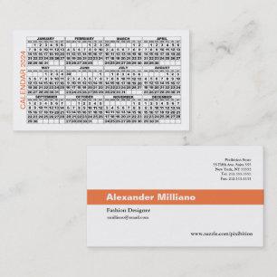 2024 Calendar Classic Business Card Orange Stripe Visitenkarte