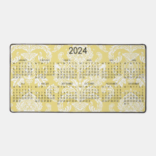 2024 Calendar Damask Flax Einfache Vollfarbe Schreibtischunterlage
