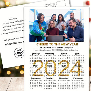 2024 Calendar Festive Gold Glitzer Corporate Foto Feiertagspostkarte
