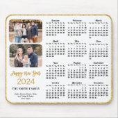 2024 Calendar Gold Glitzer Script 2 Family Foto Mousepad (Vorne)