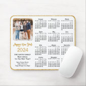 2024 Calendar Gold Glitzer Script Family Foto Mousepad (Mit Mouse)