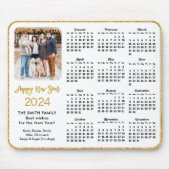 2024 Calendar Gold Glitzer Script Family Foto Mousepad (Vorne)