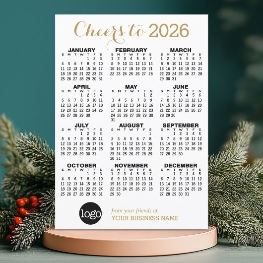 2024 Calendar Gold White Business Logo Feiertagskarte