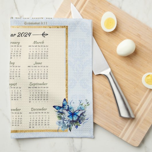 2024 Calendar Towel Bluebirds Vogelhaus ECC 3:11 Geschirrtuch (Viertel Falte)