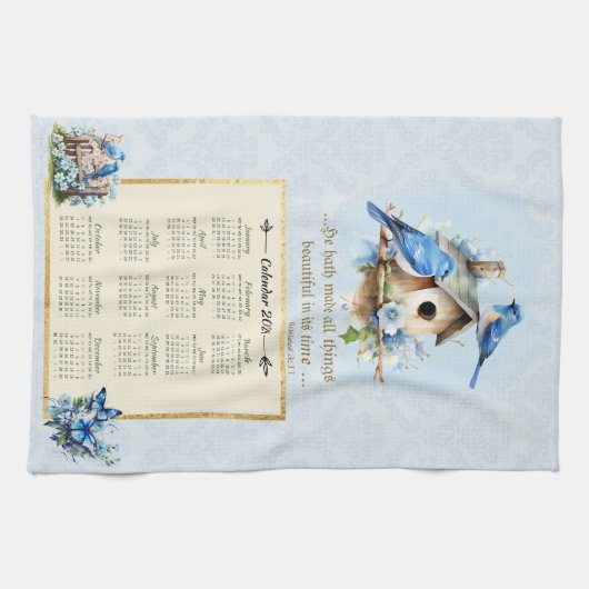 2024 Calendar Towel Bluebirds Vogelhaus ECC 3:11 Geschirrtuch (Horizontal)