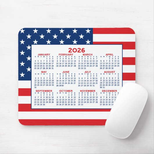 2024 Calendar with American Flag - Red White Blue Mousepad (Mit Mouse)