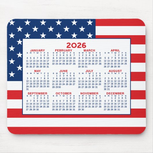 2024 Calendar with American Flag - Red White Blue Mousepad (Vorne)