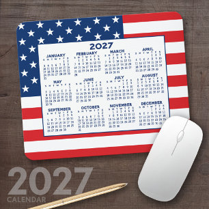 2024 Calendar with American Flag - Red White Blue Mousepad