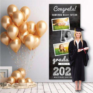 2024 Chalkboard Sketch 3 Foto Graduation Party Banner