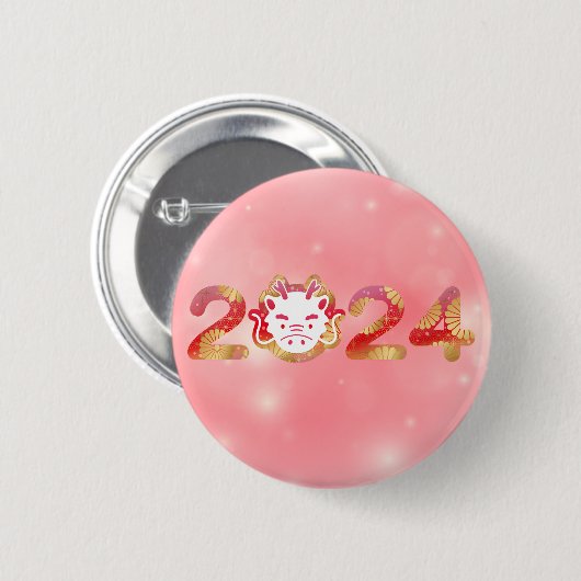 2024, Chinesisches Neujahr, Drachenschaltfläche Button (Vorne & Hinten)