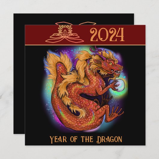 2024 Chinesisches Zodiaka Jahr des Drachen Neue Ja Einladung (Vorne/Hinten)