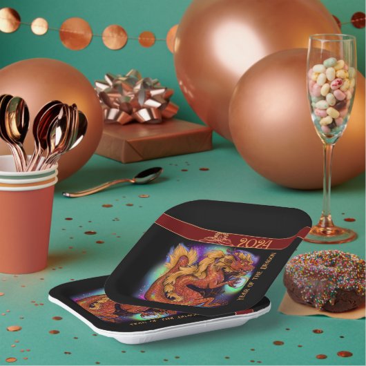 2024 Chinesisches Zodiaka Jahr des Drachen Neue Ja Pappteller (Multi)