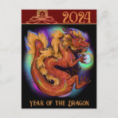 2024 Chinesisches Zodiaka Jahr des Drachen Neue Ja Postkarte (Vorderseite)