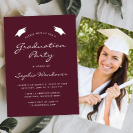 2024 Classic Burgundy White Graduation Party Einladung
