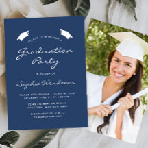 2024 Classic Navy Blue White Graduation Party