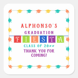 2024 Colorful Mexican Fiesta Graduation Party Quadratischer Aufkleber