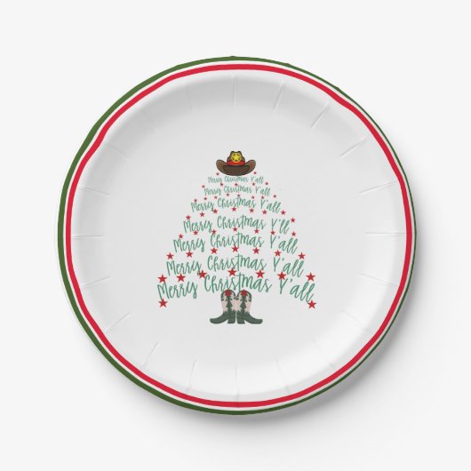 2024 Cowboy Christmas Tree Gast Pappteller (Vorderseite)