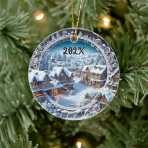 2024 Custom Beautiful Old Vintage Weihnachtsstadt Keramik Ornament