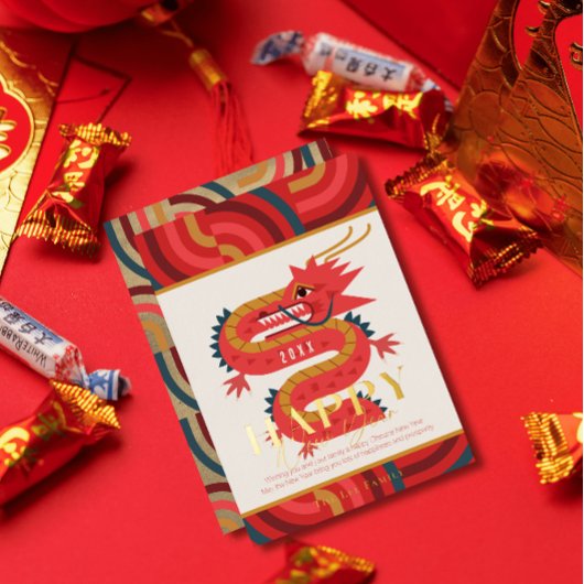 2024 Dragon Red Chinese New Year Holiday Folieneinladung