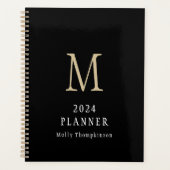 2024 Einfache Monogramm Initialname Schwarzer Plan Planer (Vorderseite)