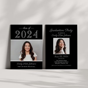 2024 Elegante Black Silver Foto Graduation Party Einladung