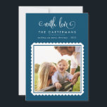 2024 FAMILY PHOTO cute elegant scallop blue white Feiertagskarte<br><div class="desc">by kat massard >>> WWW.SIMPLYSWEETPAPERIE.COM <<<
A cute card design featuring "with love" at the top then your names and message,  and plain colour on the backside,  giving you the opportunity to handwrite a personal message. With scallop framed square shaped photo on the front for your favourite photo!</div>