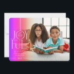 2024 FAMILY PHOTO elegant type modern rainbow fade Feiertagskarte<br><div class="desc">by kat massard >>> WWW.SIMPLYSWEETPAPERIE.COM <<< An elegant card design featuring the quote "JOYFUL" with combined elegant script type with serif typography,  and plain colour on the backside,  giving you the opportunity to handwrite a personal message. With trendy edged square shaped photo on the front for your favourite photo!</div>