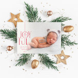 2024 FAMILY PHOTO elegant type modern white fade Feiertagskarte<br><div class="desc">by kat massard >>> WWW.SIMPLYSWEETPAPERIE.COM <<< An elegant card design featuring the quote "JOYFUL" with combined elegant script type with serif typography,  and plain colour on the backside,  giving you the opportunity to handwrite a personal message. With trendy edged square shaped photo on the front for your favourite photo!</div>
