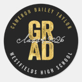 2024 Fett GRAD Gold & Black Stylish Abschluss Runder Aufkleber (Vorderseite)