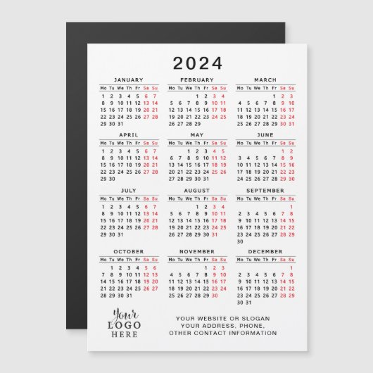 2024 Firmenlogokalender Magnet Weißes Schwarzes Ro (Vorne/Hinten)