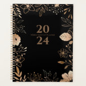 2024 Floral Gold & Black Planner Planer (Vorderseite)