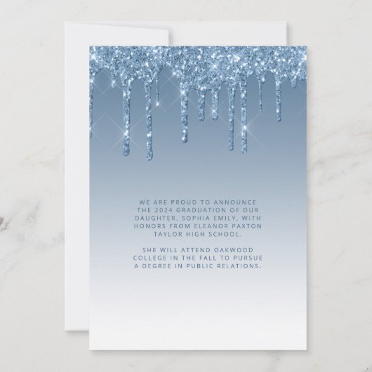 2024 Foto Blue Glitzer Abschluss Ankündigung (Rückseite)