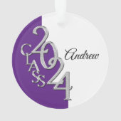 2024 Foto für Lila und Silbernen Abschluss Ornament (Rückseite)