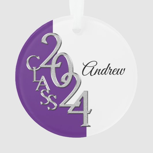 2024 Foto für Lila und Silbernen Abschluss Ornament (Rückseite)