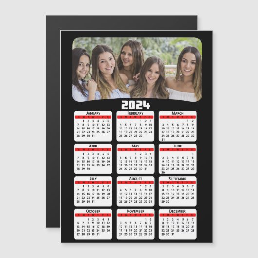2024 - Foto hinzufügen - Kalender - Rot Magnetkarte (Vorne/Hinten)