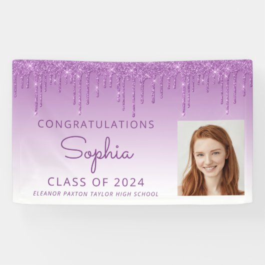 2024 Foto Lila Glitzer Tropfen Abschluss Banner (Horizontal)