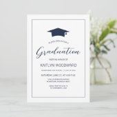 2024 Foto Navy Blue Cap Moderne Graduation Party Einladung (Stehend Vorderseite)