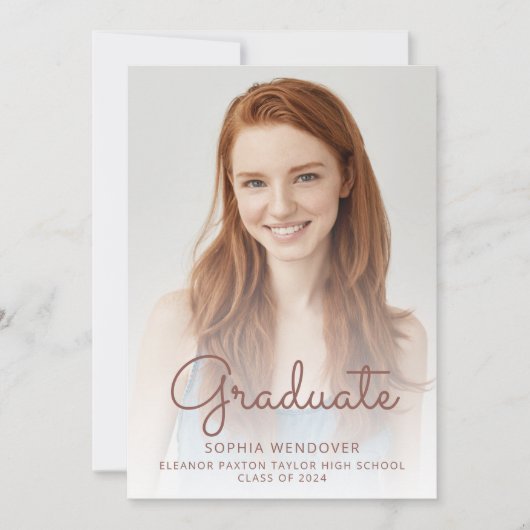 2024 Foto Rose Gold Glitzer Grad Bekanntgabe Einladung (Vorderseite)