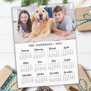 2024 Foto- und Familienname 12 Monate Kalender Feiertagspostkarte