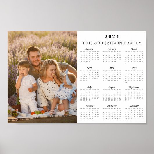 2024 Foto- und Familienname 12 Monate Kalender Poster (Vorne)
